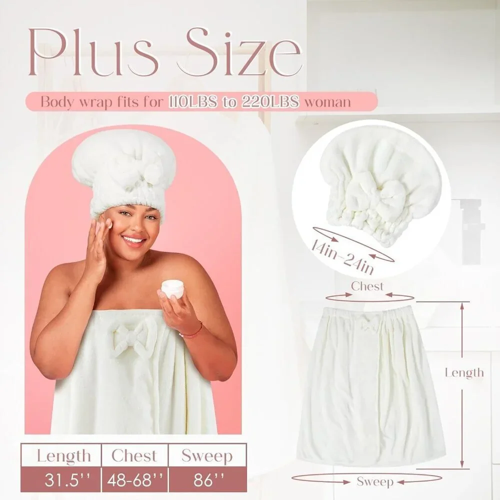 Women’s Coral Fleece Wrap Towel Set Plus Size Bathrobe Spa Shower Wraps